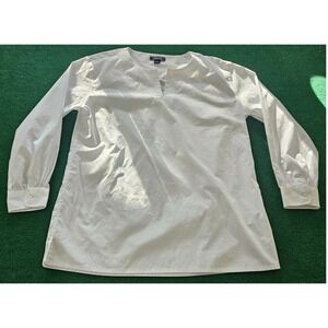 Lands End White V Neck Long‎ Sleeve Tunic Top Size 12